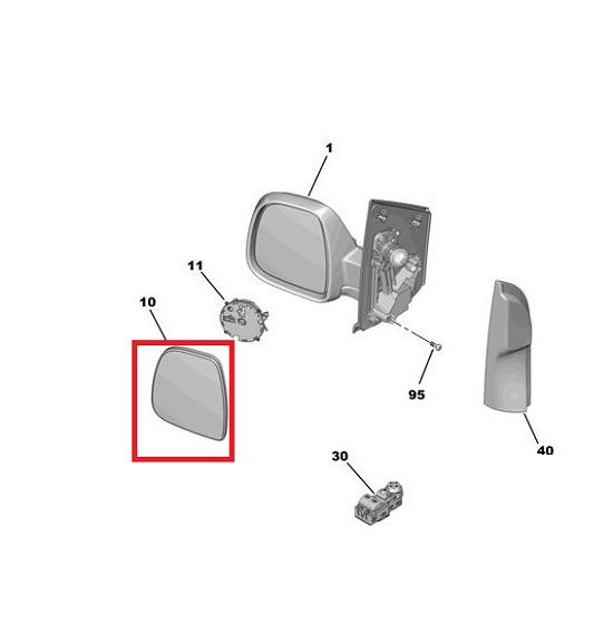 Geam oglinda exterioara Citroen Berlingo 06.18-, Jumpy/Spacetourer 06.16-; Opel Combo/Life 09.18-, Zafira Life 08.19-; Peugeot Expert/Traveller 06.16-, Partner/Rifter 06.18-; Toyota Proace 06.16-; stanga/dreapta, crom, convexa, numai pentru oglinzi OE