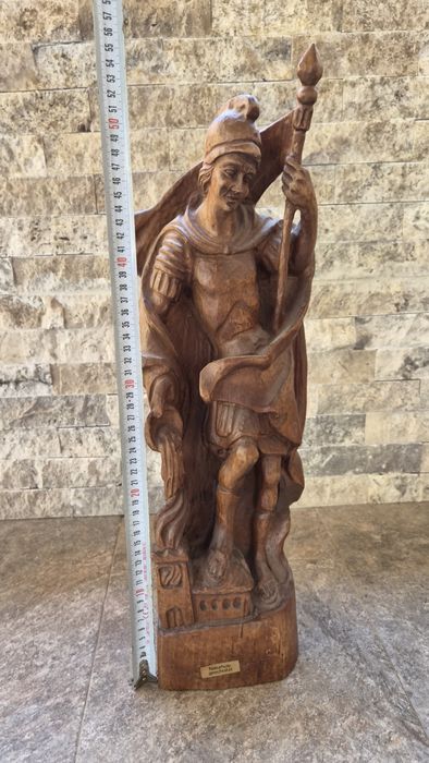 Sculptură veche din lemn Sfântul Florian (Patronul Pompierilor) – 53 cm