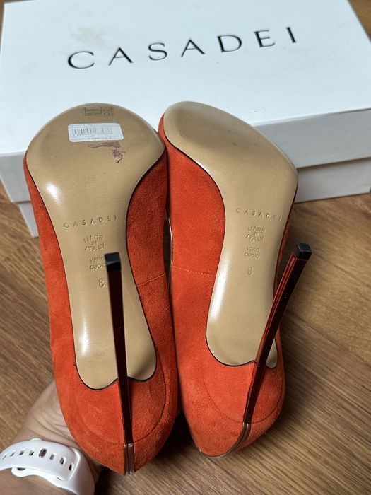 Pantofi CASADEI , nr 38, culoare Orange, piele nubuc