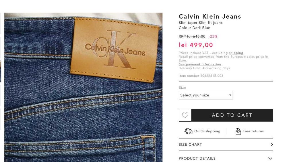 Blugi Slim Fit / SKinny  de la Calvin Klein Jeans - NOI -  L32 W34