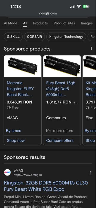 RAM Kingston FURY Beast 16GB DDR5 6000MHz CL30 Dual Channel,gaming