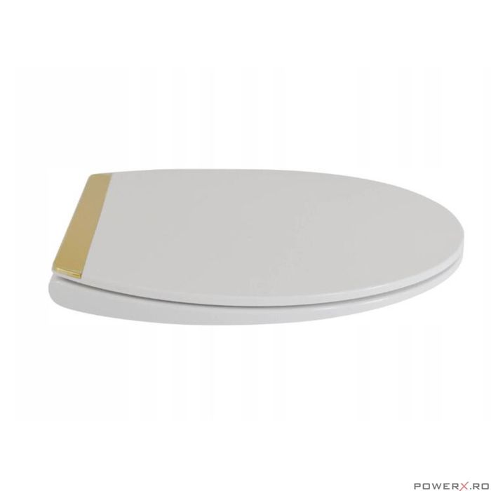 Capac de WC alb-auriu, inchidere silentioasa, duroplast, 37,5x42