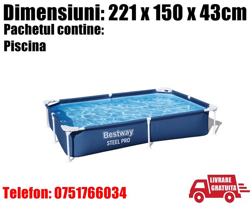 Piscina Bestway Familie Relaxare Dreptunghiulara Cadru Metal 221x150X43cm + Livrare GRATUITA !
