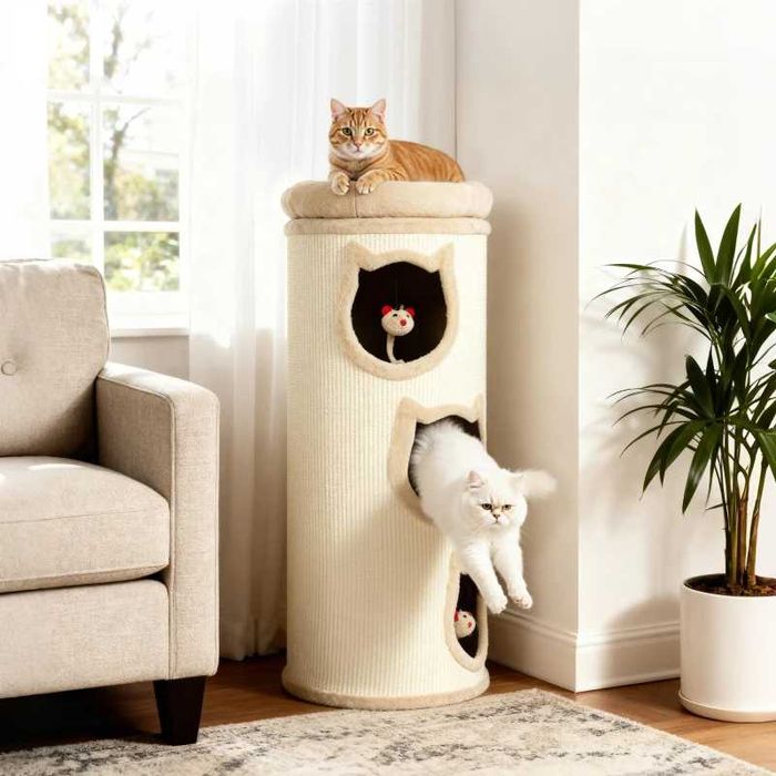PawHut Котешка драскалка за котки, 96 см, 4-етажна котешка кула с миещо се легло