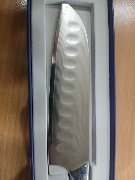 Cutit Santoku 12.7 cm Sunnecko, otel Damascus, maner G10