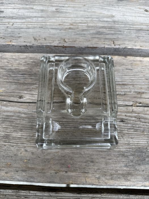 Călimară veche din sticlă masivă de birou, stil Art Deco (anii '20-'30)