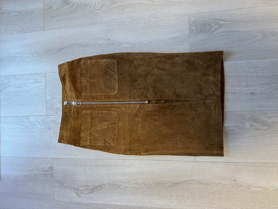 Fustă Mango din piele naturală întoarsă, nouă