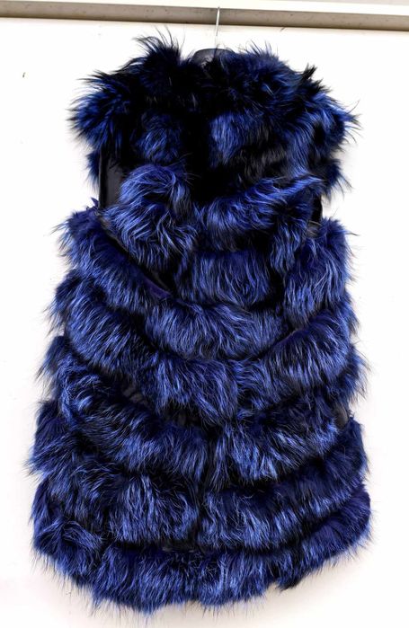 Естествен косъм лисица и телешка кожа уникален дамски елек М размер