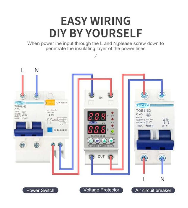 TOMZN 63A Защитно устройство за пренапрежение, цифрово реле за защита