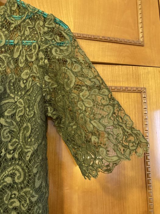 Rochie de ocazie lunga verde olive, din voal si dantela, M
