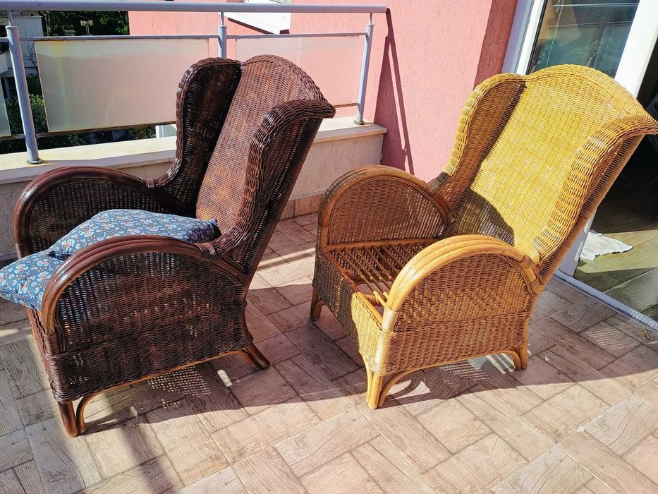 2бр. Големи Градински Кресла Естествен Ратан