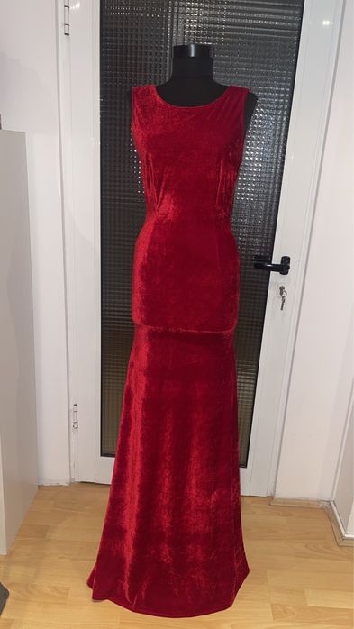 Rochie de seara Bogas cu trena,catifea rosie