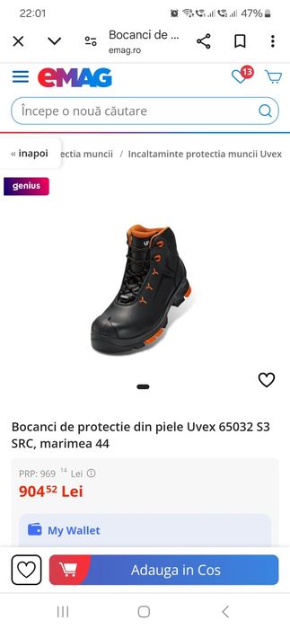 Bocanci (pantofi) de protectie din piele Uvex 65032 S3 SRC, marimea 44