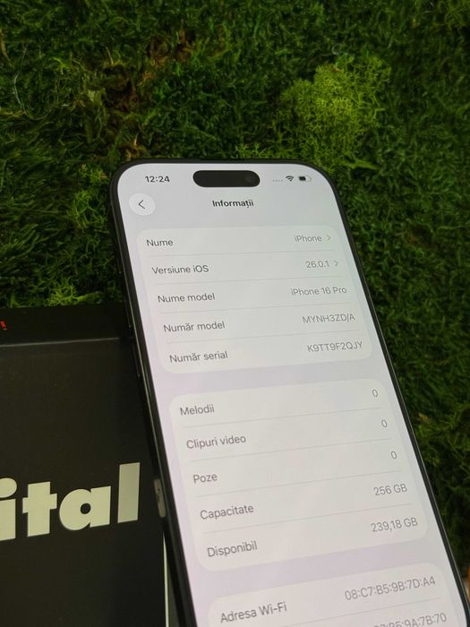 iPhone 16 Pro, Black Titanium, 256 GB, 100% Baterie #8018