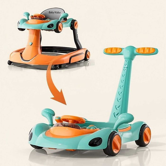 Premergator pentru copii 6in1 Little Mom, multifunctional cu maner parental, sistem de balansare, Muzica, roti silentioase, cu copertina detasabila