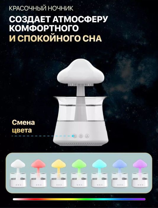Увлажнитель воздуха Гриб 3в1 аромадиффузор ночник