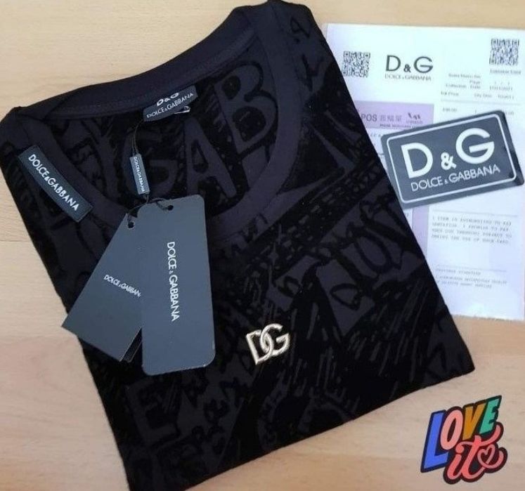 Tricou D G insertii catifea, logo metalic auriu, Italia