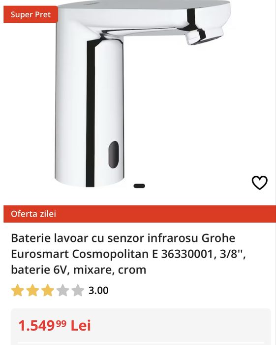 Baterie Grohe electrica cu apa pre amestecata