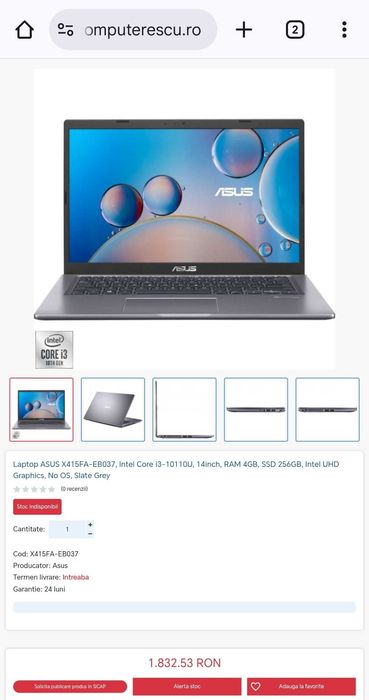 Laptop Asus X415FA-EB037, 14inch, Intel Core i3-10110U, 4GB, 256GB SSD