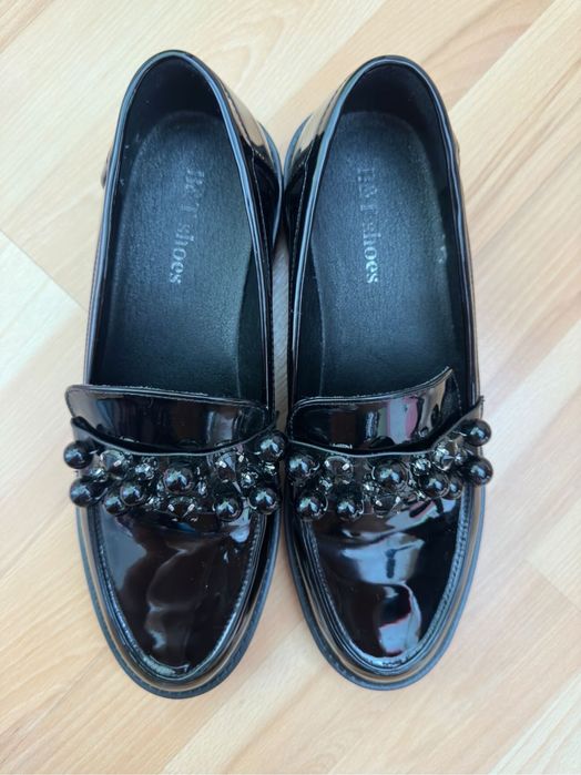 Дамски мокасини черни лачена еко кожа