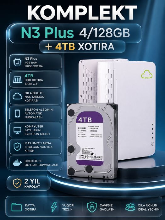 Shiguangwu N3 Plus 4/128GB + 4TB HDD  Oilaviy NAS Bulut Xotirasi