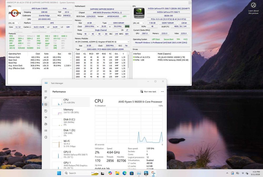 PC Gaming Ryzen 5 9600X RTX 5060 Ti 8GB 1TB SSD