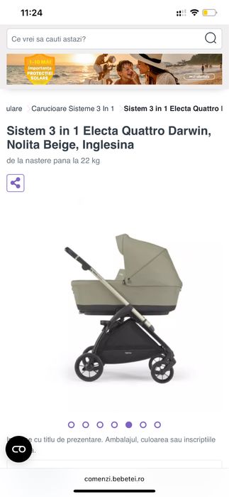 Carucior Sistem 3 in 1 Electa Quattro Darwin, Nolita Beige, Inglesina cu scoica si landou