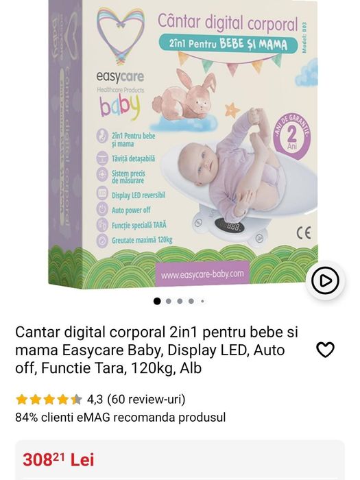 Cantar digital corporal 2in1 pentru bebe și mama