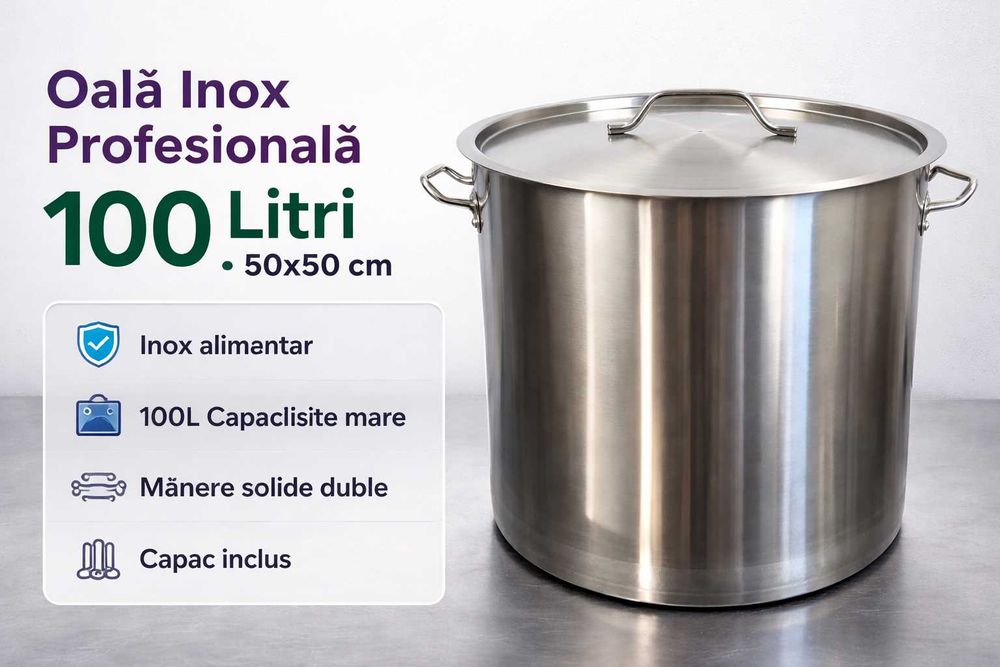 Oala inox profesionala 100L 50x50 cm pentru horeca catering