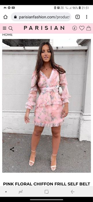 Розова рокля на цветя с връзки ХС