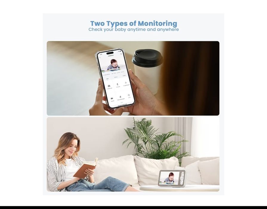 Monitor pentru bebeluși ieGeek 2K cu ecran divizat,