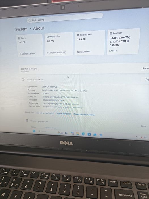 Dell Vostro i5 7 gen 7200U, 24GB RAM DDR4, SSD 250GB
