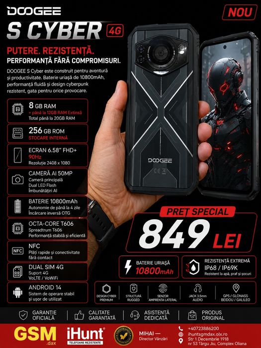 Doogee S Cyber, 8/256 GB, Nou, Garanție
