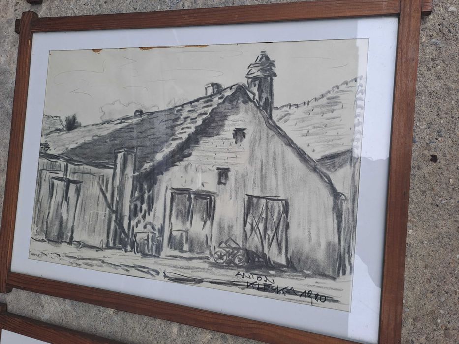 tablou desen in carbune 38/51 cm semnat Anton Klecka 1980