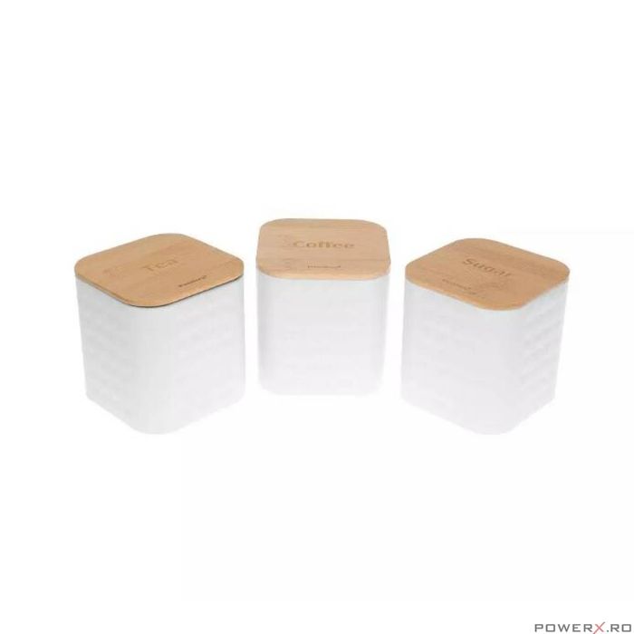 Cutie pentru paine si recipiente pentru ceai, cafea si zahar, din otel