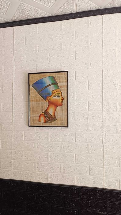 Papirus egiptean autentic — Regina Nefertiti - papirus înrămat