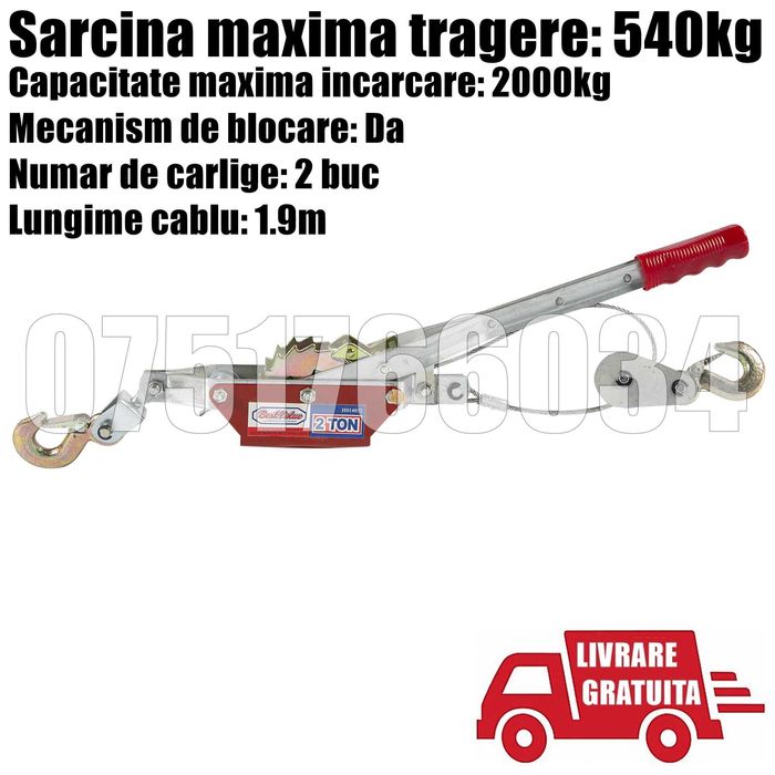 Troliu Macara Manual Incarcare 2000kg Tragere 540kg LIVRARE GRATUITA