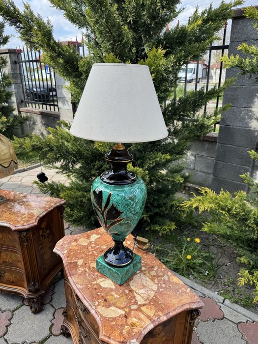 Veioza din portelan - design malachit si detalii aurii