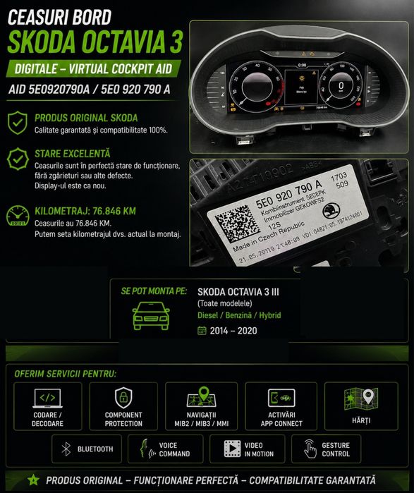 Ceasuri Bord Skoda Octavia 3 Digitale Virtual Cockpit AID 5E0920790A
