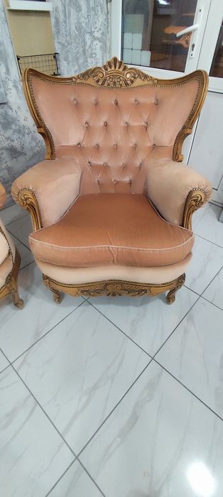 Set salon Ludovic / Baroc din lemn masiv sculptat – canapea 4 locuri + 2 fotolii