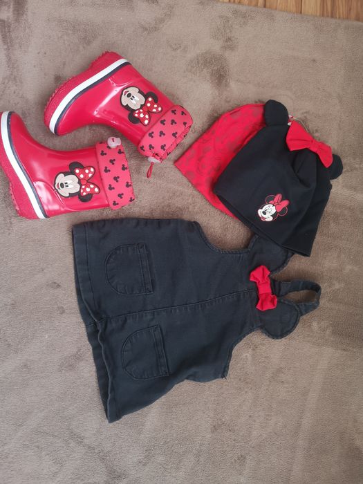 Комплект мики маус, ботуши 21/22, шапка 0-12,мики маус 4-6м