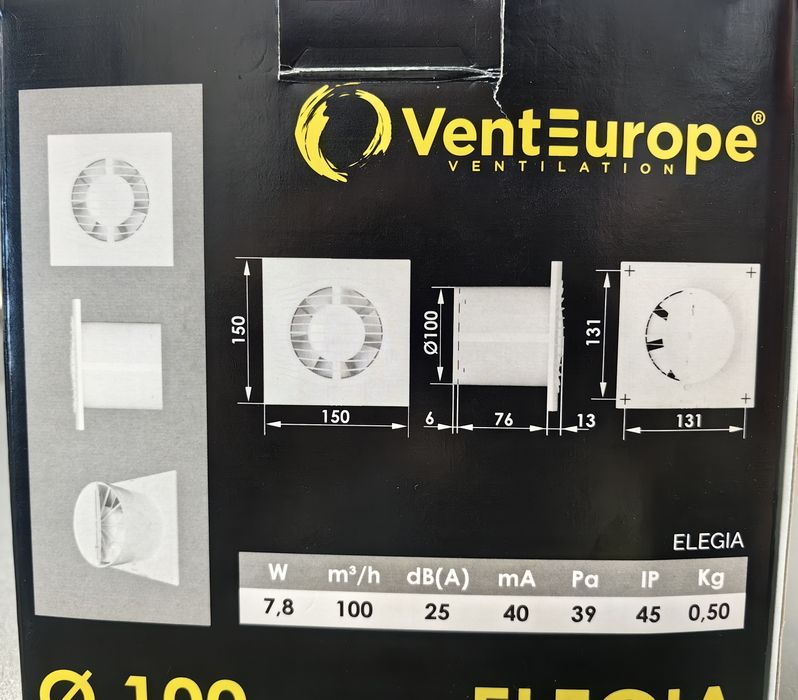 Безшумен вентилатор за баня Elegia Ф100 черен мат