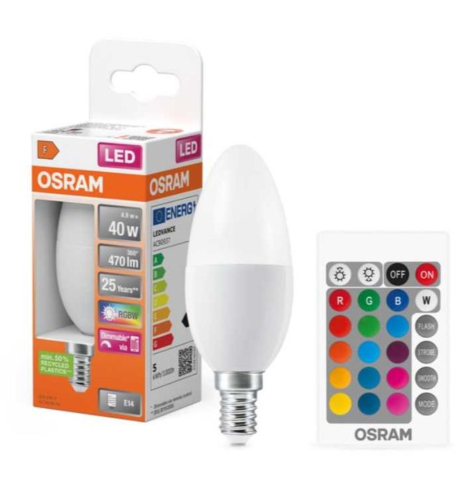 5 becuri LED OSRAM cu telecomanda E14 RGBW 4.9W 490lm