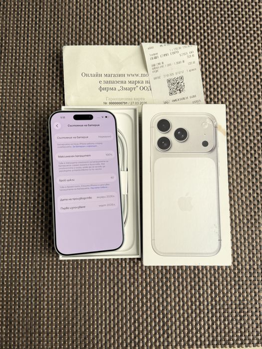 КАТО НОВ! 24М ГАРАНЦИЯ 256GB! iPhone 17 pro Silver айфон 17 про бял