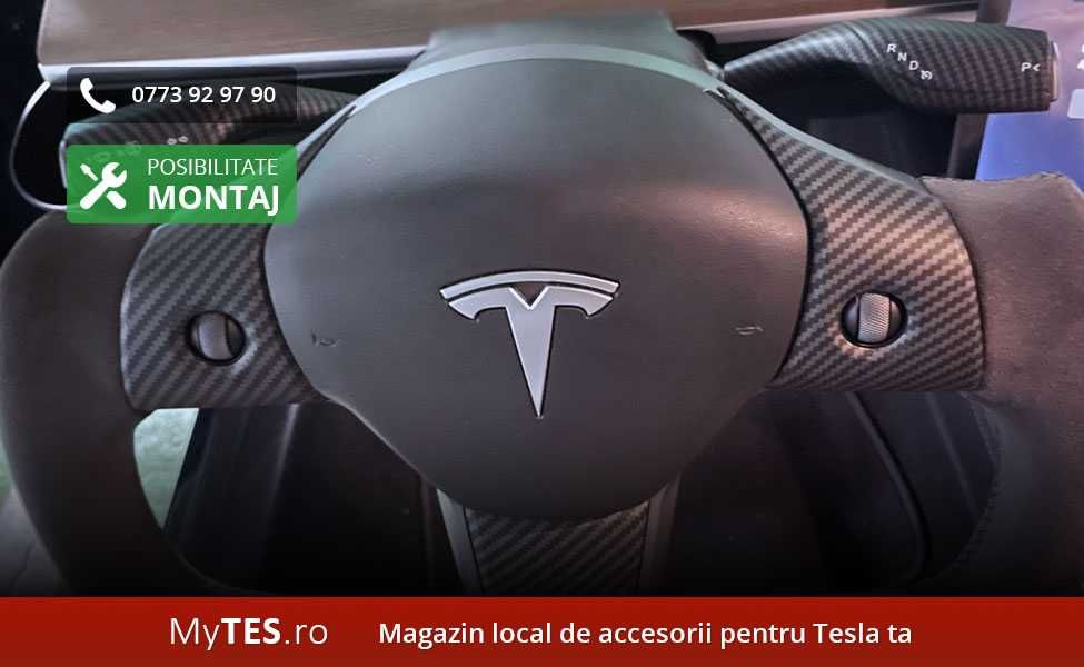 Ornamente manete volan textura fibra carbon - Tesla Model 3 / Y