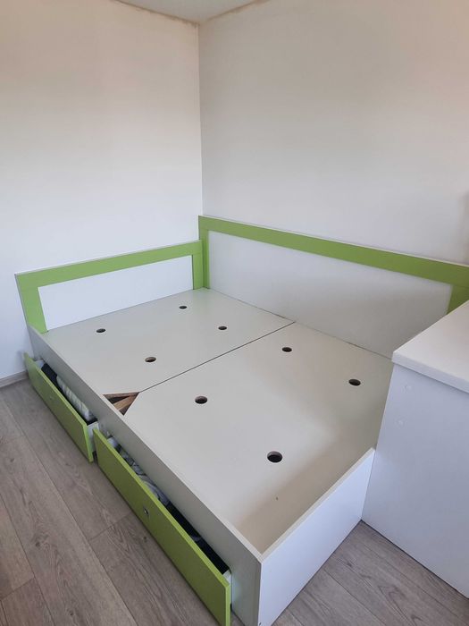 Pat de colt alb-lime 140*200