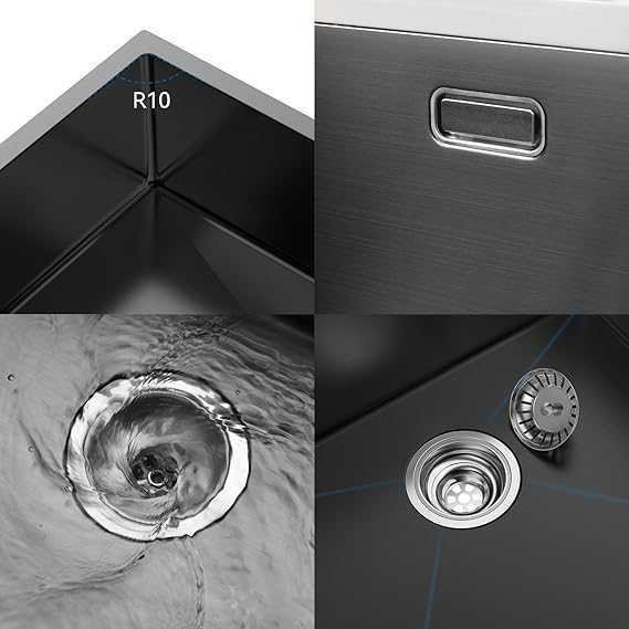 Chiuvetă de bucătărie, 60,5 x 43,5 cm neagră Auralum