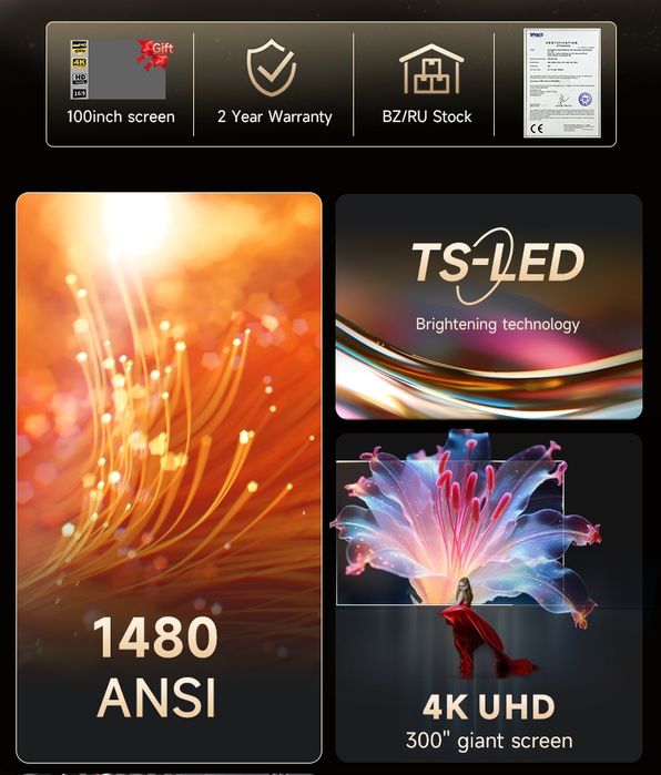 Videoproiector LED 16000 lumeni,AutoFocus,300 inch,Android 9,Nou