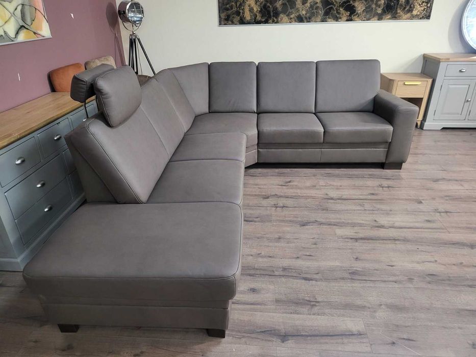 Кожен ъглов диван цвят кафяв Нуга ZE - EM05002