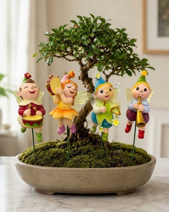 Set 4 țepușe figurine decorative ghiveci zâne grădină multicolor